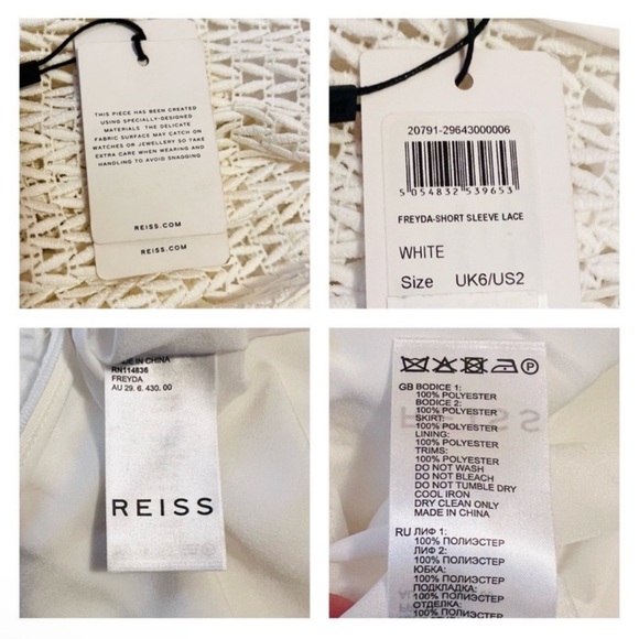 New! REISS London Freyda Lace Sheer Crochet Detailing Mini Dress in White - Picture 11 of 11